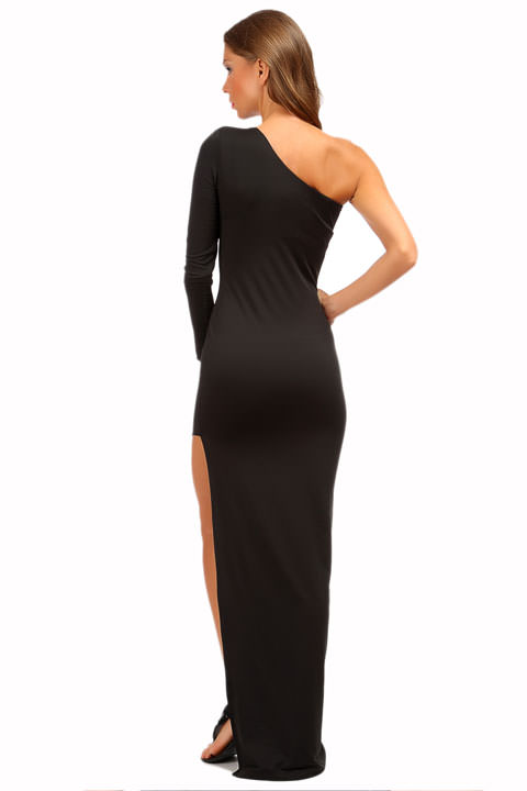 Фото товара 6383, вечернее платье черного цвета с асимметричным кроем на одно плечо