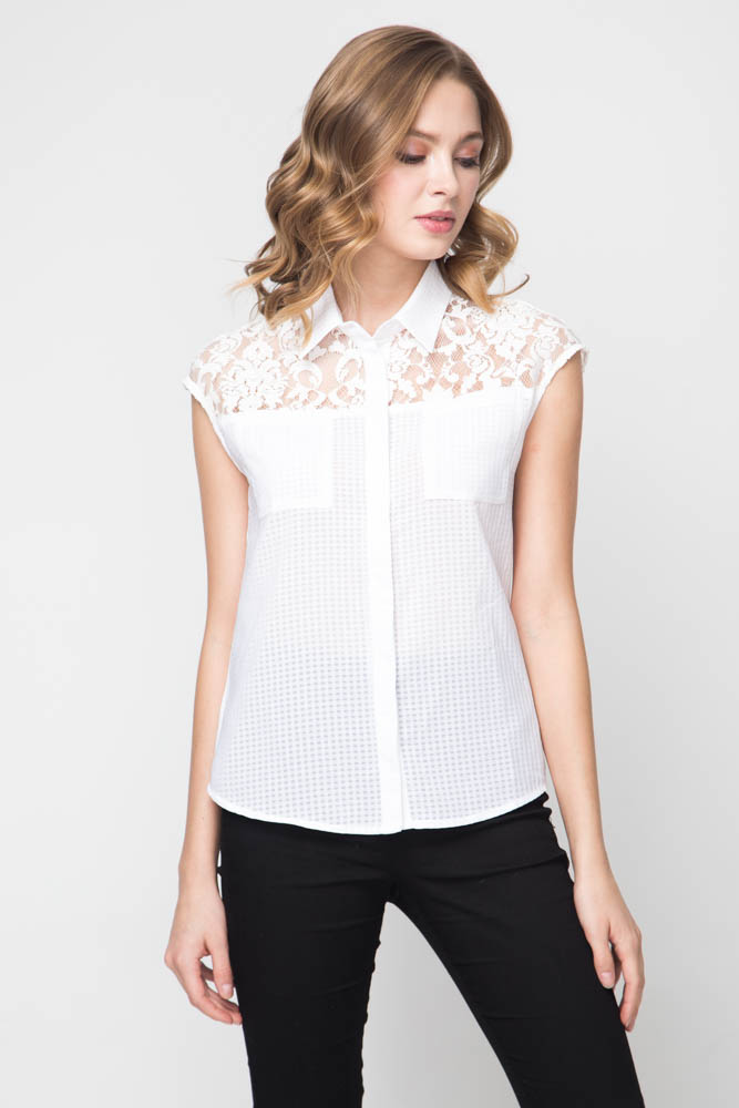 Фото товара 8972, белая блузка с кружевными вставками на плечах
