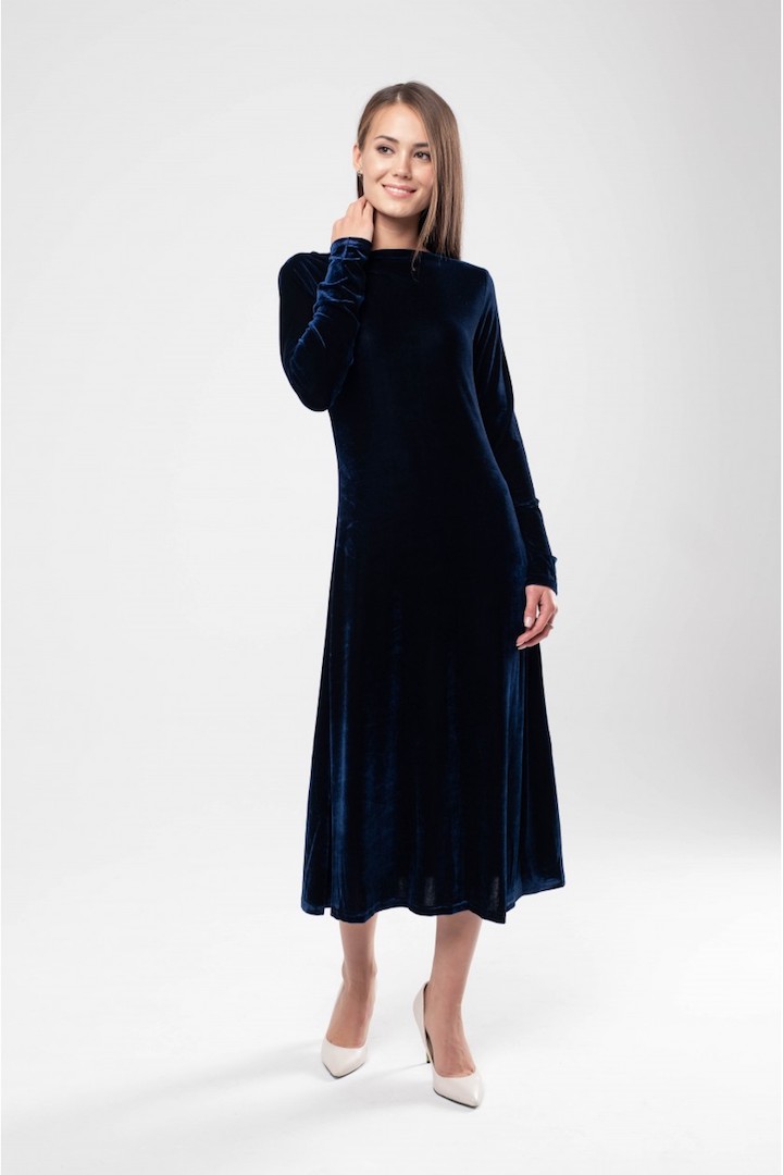 Фото товара 15669, темно-синее бархатное платье